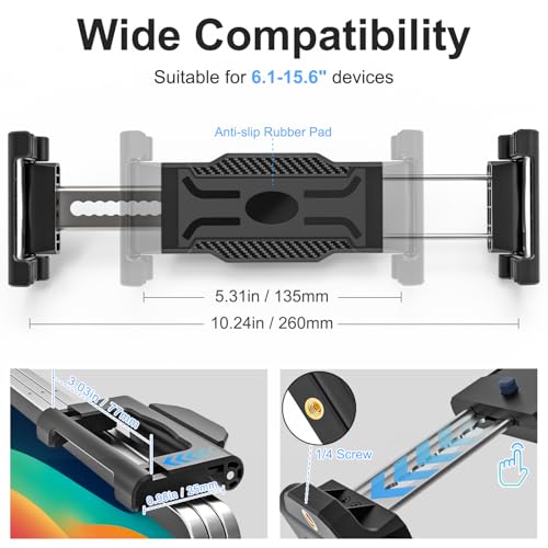 Car Tablet Holder for Cup Holder, Metal Long Arm 360° Rotation Tablet Mount for Truck Golf Treadmill, Fit Thickness Case (Deep Max 1.18'') for iPad Pro/Air/Mini, Galaxy Tab & 6.1-15.6" Devices