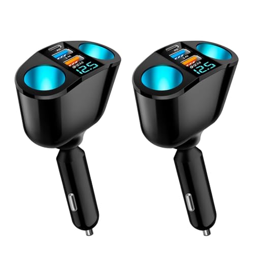 5 Port Cigarette Lighter Splitter,QC3.0&PD 20W Super Fast Car Charger with Dual Cigarette Lighter Plug with LED Voltmeter Compatible with iPhone 15 Pro iPad Dash Cam GPS (PD+QC+2.4A) 2Pcs - color: PD+QC+2.4A/2Pcs