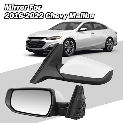 Driver Side View Mirror Compatible with Chevy Malibu 2016 2017 2018 2019 2020 2021 2022 Non Heated Without Signal Light Manual Folding LH(White) - color: 3Pins-WT, size: Left Driver Side