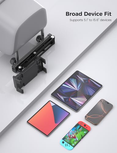 PLDHPRO Car Headrest Tablet Holder for Backseat, 3 in 1 Adjustable Aluminum Alloy Arm Tablet Mount for Back Seat, Road Trip Essentials for Kids for iPad, Galaxy, Fire HD, 5.1''-15.6'' Devices - size: tri-fold