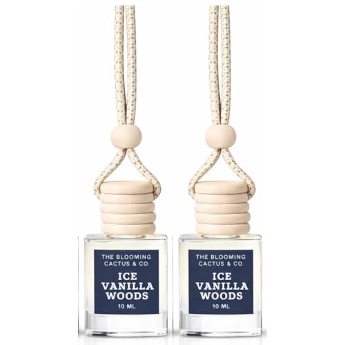 Automobile Diffuser, Long Lasting Car Air Freshener 2 Pack, Hanging Fresh Aroma Diffuser, Natural Essential Oil Fragrance for Removing Odors, Auto Interior Decor, Made in USA|ICED VANILLA WOODS-10 ML