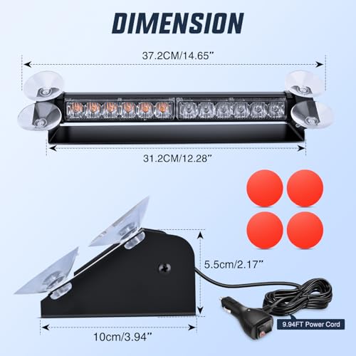 Nilight 12LED Traffic Advisor Strobe Light Bar Amber Green Emergency Warning Hazard Safety Dash Front/Rear Windshield Flashing Lights for Cars Trucks Police Firefighter Plow Construction Vehicles - color: Amber Green