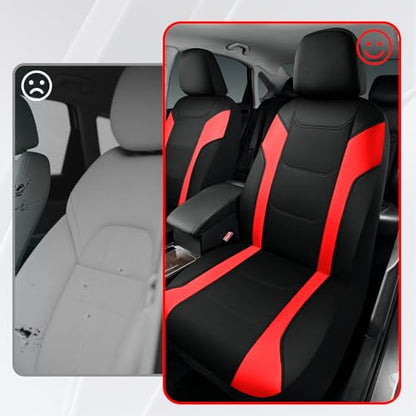 Rubbermaid Leather Car Seat Cover – Universal Front Seat Cover, Airbag Compatible, Easy to Install, Water-Resistant and Durable Automotive Seat Cover for Cars, Trucks, SUVs, Vans – Red - color: Red