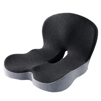 Memory Foam L-Shaped Integrated Seat Cushion for Office Chair, Truck&Car Ergonomic Driver Seat Cushion for Back, Lower Back & Tailbone Support for Truck Driver&Long Driving (Black&Grey)