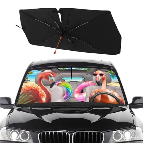 Socira Funny Flamingo Car Windshield Sun Shade Umbrella Foldable Sunshade for Front Window Auto Windshield Sunshade Covers Car Accessories Protect from Sun Rays Heat 57'' X 30'' - color: Color-0705-3, size: 57X31 Inch