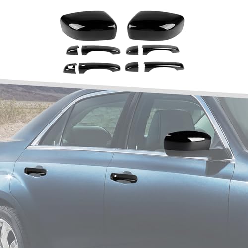 Jimen Fit for Chrysler 300 / 300C 2011-2023, 10PCS Side Mirror Caps & Exterior Door Handle Covers (Black) - color: Black
