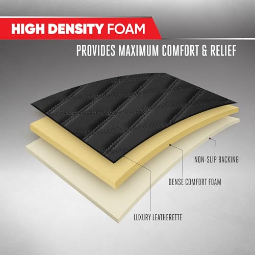 Motor Trend Rear Seat Cushion - Black Diamond Stitched Faux Leather Rear Seat Cover for Cars, Trucks, SUVs - Padded, Waterproof, Non-Slip Back Seat Cover with Storage Pockets - color: Black