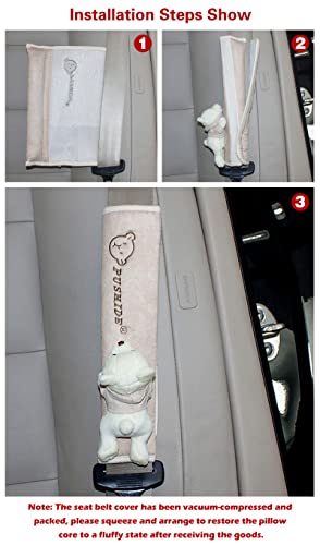 Tianmei 2Pcs Bear Doll Styling Faux Suede Car Seat Belt Strap Cover Shoulder Strap Pad (Beige Color) - color: Bear Beige - 2PCS