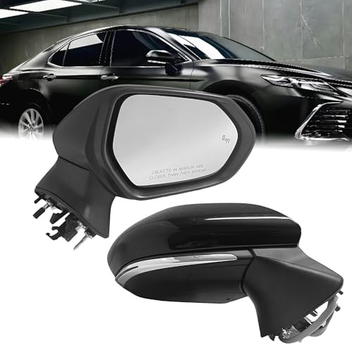 Passenger Side View Mirror Compatible With Toyota Camry 2018-2024 7-Pins Manual Folding Power Glass/With Heated,Turn Singal,Blind Spot Monitoring,Gloss Black - color: Gloss Black-7 Pins, size: R-Passenger Side