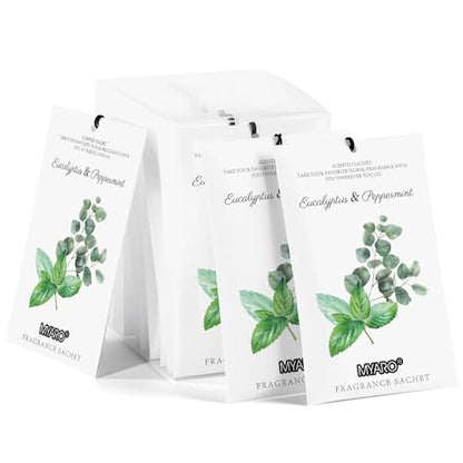 MYARO 12 Packs Eucalyptus Mint Scented Sachets for Drawer and Closet, Long-Lasting Closet Sachet Bags Drawer Deodorizers Fresh Scents, Home Fragrance Air Freshener - color: Eucalyptus Mint