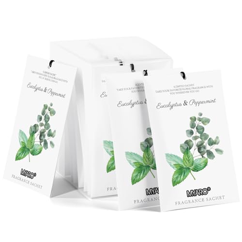 MYARO 12 Packs Eucalyptus Mint Scented Sachets for Drawer and Closet, Long-Lasting Closet Sachet Bags Drawer Deodorizers Fresh Scents, Home Fragrance Air Freshener - color: Eucalyptus Mint