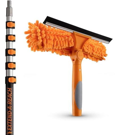 5-24ft Window Washing Kit with Extension Pole (30+ Foot Reach) // Window Cleaning Tool & Window Washer Squeegee with Telescopic Extension Pole // Best Indoor Outdoor Window Washing Equipment - size: 24 feet
