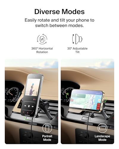 Belkin Wireless Car Charger, Magnetic Car Vent Mount w/ 3.3ft USB C Cable, Qi2 MagSafe Compatible Fast Charging iPhone Charger for iPhone 17, Galaxy S26, Pixel 10, & More - Travel Accessories - Black - style: Vent Mount