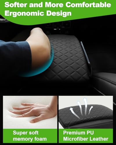 for Jeep Wrangler JL 2026 2025-2018 Center Console Cover for Jeep Gladiator JT 2026 2025-2020 Armrest Cover Jeep Accessories Arm Rest Pad Console Cushion Lid Black Leather with Pockets