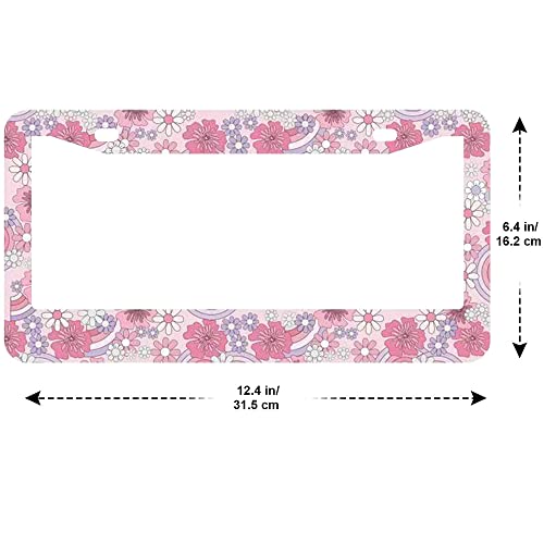 2Pcs Hibiscus Rainbow License Plate Frames Cover Holders Stainless Steel Hibiscus Rainbow License Plate Cover with Screw Caps Cover and Screwdriver Set - 2-Hole for Girl Women (Hibiscus Rainbow) - color: Hibiscus Rainbow