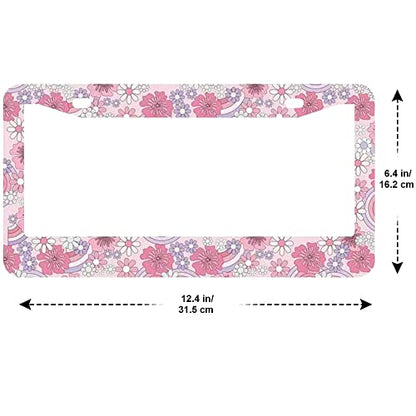 2Pcs Hibiscus Rainbow License Plate Frames Cover Holders Stainless Steel Hibiscus Rainbow License Plate Cover with Screw Caps Cover and Screwdriver Set - 2-Hole for Girl Women (Hibiscus Rainbow) - color: Hibiscus Rainbow