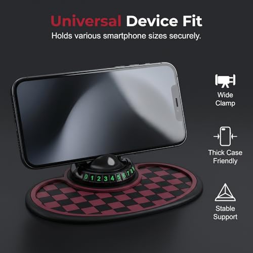 Multifunction Car Anti-Slip Mat, Non-Slip Dashboard Mat with 360° Rotating Phone Holder Temporary Parking Number Plate, Dashboard Grip Pad (Coffee) - color: Coffee