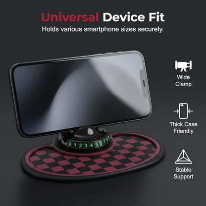 Multifunction Car Anti-Slip Mat, Non-Slip Dashboard Mat with 360° Rotating Phone Holder Temporary Parking Number Plate, Dashboard Grip Pad (Coffee) - color: Coffee