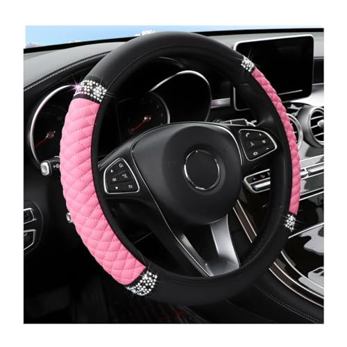 Osilly Bling Car Steering Wheel Cover, 15 Inch Rhinestones Soft Leather Elastic Steering Wheel Protector, Sparkly Crystal Diamond for Women Girls, Car Interior Accessories for Most Cars (Pink) - color: Pink