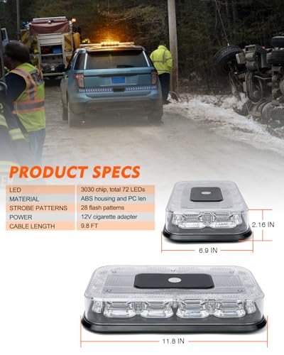 LUMENIX LED Roof Top Strobe Beacon Light Bar Rooftop Security Warning Emergency Flashing Plow Lights for Construction Vehicles Tow Commercial Trucks Postal Cars Snowplow - Amber - color: Amber