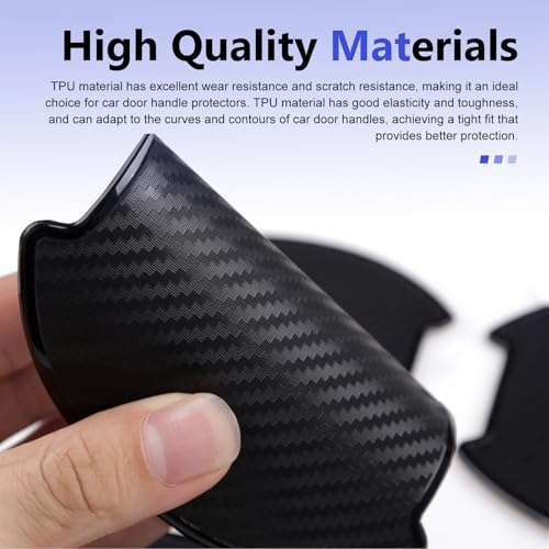 4 PCS Car Door Handle Cup Scratch Protectors, TPU 3D Carbon Fiber Guard Film, Anti-scratch Waterproof Paint Protection Cover, Self-adhesive Exterior Trim for Most Cars (Carbon Fiber Black)