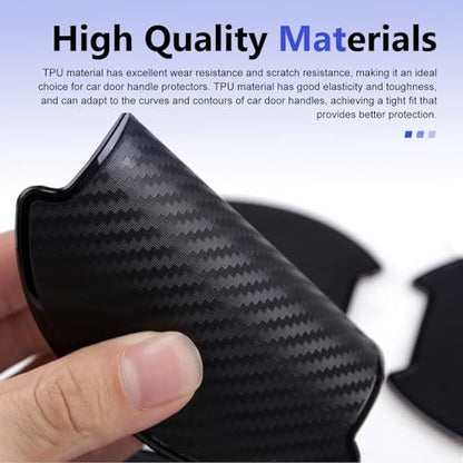 4 PCS Car Door Handle Cup Scratch Protectors, TPU 3D Carbon Fiber Guard Film, Anti-scratch Waterproof Paint Protection Cover, Self-adhesive Exterior Trim for Most Cars (Carbon Fiber Black)