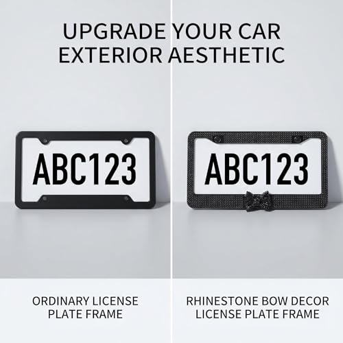 Fashion Premium Handmade Crystal License Plate Frames,Waterproof Bling License Plate Covers,US Universal Rhinestone License Plate Holder for Women(1 Frame,Black Frame Black Bowknot)