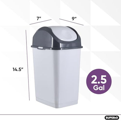 Superio 4.5 Gallon Trash Can with Swing Top Lid, Waste Bin for Home, Kitchen, Office, Bedroom, Bathroom- 18 Qt White Smoke/Grey - size: 4.5 Gallon, style: 1 Pack