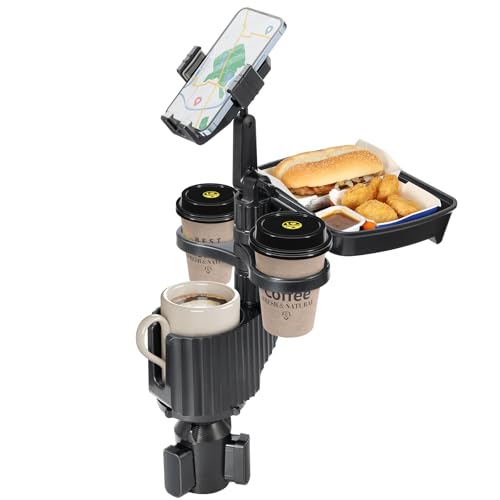 Car Large Cup Holder Expander, 5-in-1 Cupholder Extender with Phone Holder & Swivel and Detachable Snack Food Tray Table for Eating, Travel Essentials for Road Trips for Driver. Model C