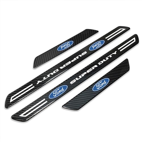 iPick Image for Ford Super-Duty Real Carbon Fiber 4 Pcs Universal Door Sill Step Protector Guard Decal Plates Guard - Official Licensed - color: Black