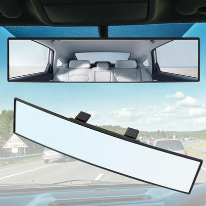 REGUICORP Rear View Mirror, 12 Inch Universal Wide Angle Rear View Mirror Accessories Panoramic Convex Clip-on for Cars, SUVs, Trucks, Vehicles