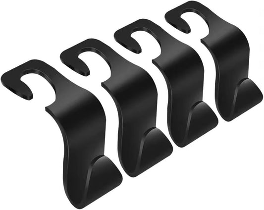 Car Purse Hook, 4 Pack Sturdy Headrest Hooks - Heavy Duty Purse Hanger for Handbags, Grocery Bags, Coats, Universal Fit for All Cars, SUVs, Minivans (Black)