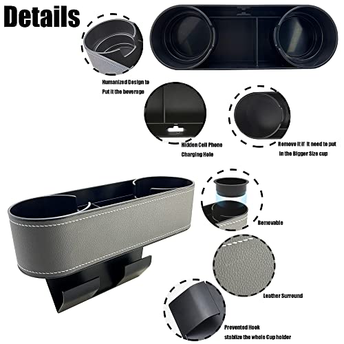 Car Cup Holder Expander Organizer,Multifunctional Cup Drink Holders with PU Leather Cover,Side Insert Center Console Seat Gap Filler Storage Box for Mug Bottle CellPhones Coffee Coasters Cards - color: Thin Grey