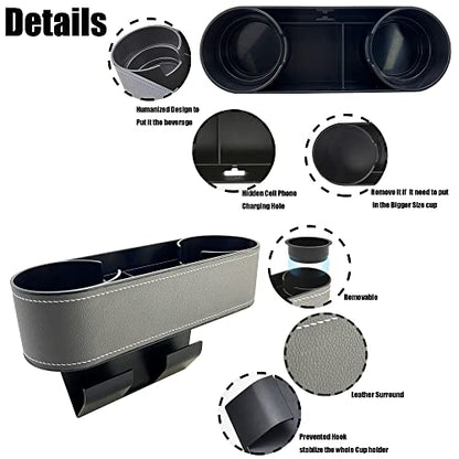 Car Cup Holder Expander Organizer,Multifunctional Cup Drink Holders with PU Leather Cover,Side Insert Center Console Seat Gap Filler Storage Box for Mug Bottle CellPhones Coffee Coasters Cards - color: Thin Grey