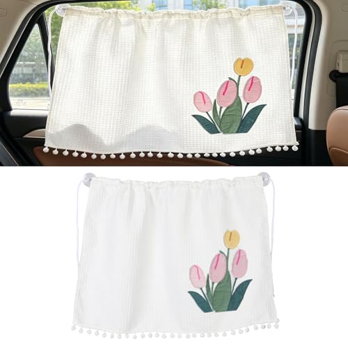 Car Side Window Sun Shade Privacy Curtain for Baby, 25.2"x18.1" Cute Blackout UV Protection Car Window Shades with Suction Cup for Back Seat, Auto Camping Windows Screen Shades (One Big Tulip) - color: One Big Tulip
