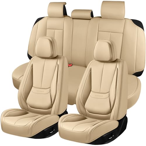 Car Seat Covers, Leather Seat Covers for Cars Full Set, Waterproof and Breathable Suitable for Most SUV/Truck/Sedan/Automotive 5 Pack(Beige) - color: Beige, size: 5 Pack