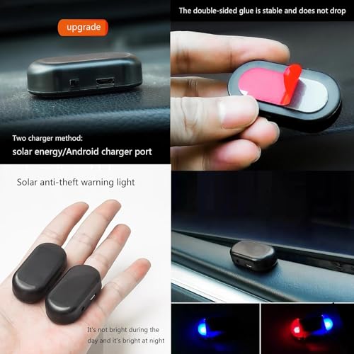 2Pack Solar Simulated Dummy Warning Lamp, Mini Anti-Theft LED Red Blue Flashing Alarm Security Car Fake Alarm Lamp,Automotive Interior Emergency Strobe Light for Bike Car Night Driving