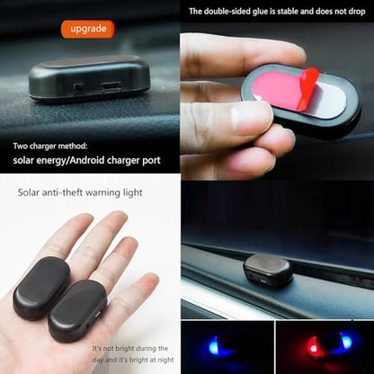 2Pack Solar Simulated Dummy Warning Lamp, Mini Anti-Theft LED Red Blue Flashing Alarm Security Car Fake Alarm Lamp,Automotive Interior Emergency Strobe Light for Bike Car Night Driving