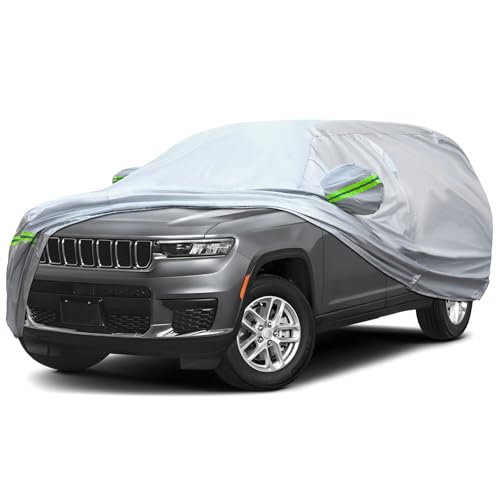 KEYOOG 6-Layer Full Car Cover is All-Weather Waterproof, Universal in All Seasons, Snow Prevention, Rainproof, Acid Rainproof, Sunscreen, Ultraviolet-Proof, Fit SUV 205"-216" Green Reflective Strip - color: Green reflective strip, size: 15/ S-XXL For SUVs