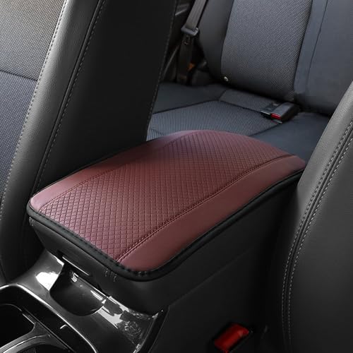 Car Center Console Armrest Pad, 12.6X 7.2 Inch PU Leather Waterproof Auto Armrest Seat Box Cover Protector, Car Center Console Cover, Universal Car Interior Accessories for Cars, Trucks, SUVs - color: Wine red