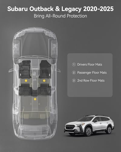 3W Floor Mats Fit for Subaru Outback & Legacy 2020-2025 TPE All Weather Custom Fit Floor Liner for Subaru Outback & Legacy 2025 2024 2023 2022 2021 2020 1st & 2nd Row Car Mats, Black - size: 2.For Subaru Outback | 20-25 | 1st & 2nd Row
