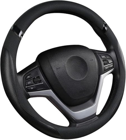 Cxtiy Car Steering Wheel Cover for Men Women Universal Leather Steering Covers for Car SUV (Full-Black) - color: Full-black