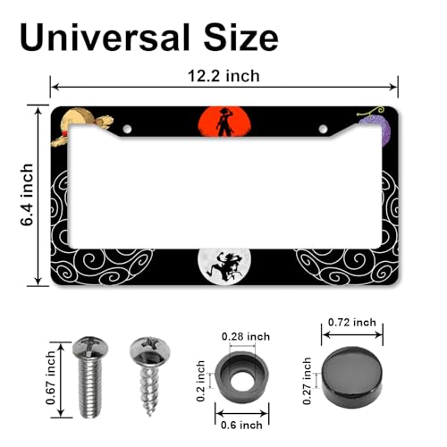 Anime one License Plate Frames，Anime Piece Car Accessories for Women & Men，Cute License Plate Holder，Aluminum License Plate Frame Fits Standard US Vehicles Size 12.2 x 6 Inch (Black-2pcs)