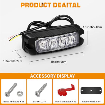XRIDONSEN 8PCS Sync Grill Strobe Lights 32 LED Amber Strobe Lights Grille Surface Mount Emergency Flashing Warning Hazard Caution Safety Light for Tow Plow Trucks Construction Vehicles Car Wreckers - color: Amber