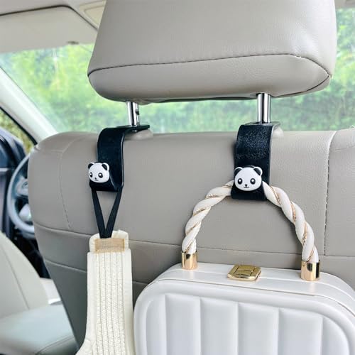 2 Pack Car Hooks for Purses and Bags, Cute Panda Car Seat Headrest Hook for Women, 360° Rotating Universal Vehicle Storage Hanger, Car Back Seat Holder for Bag Purse Backpack - color: White