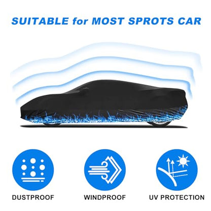 Erato Indoor Car Cover – Elastic Full Coverage Stretch Breathable Dustproof for Underground Garage, Car Show, Flame Pattern, Fits Full-Size Sporty Car up to 181 Inches, Custom-Fit Style, Black - size: L-Sport Car
