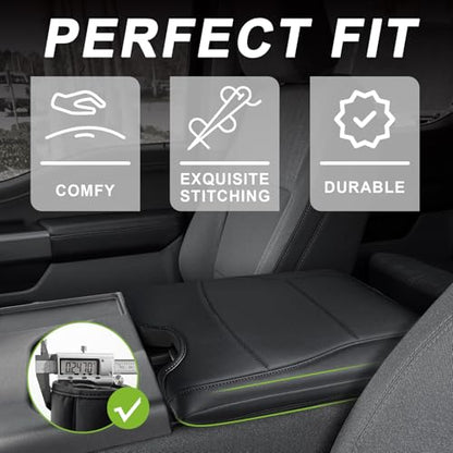 Muslogy Center Console Armrest Cover Fit for Ford F-150 F150 2015-2026 & F250 F350 F450 2017-2026 Accessories, Comfort Armrest Pad Console Lid Cushion Vegan Leather Regular Thick(Jump Seat ONLY) - size: 2) 15-25 |F150| Jump Seat, Regular