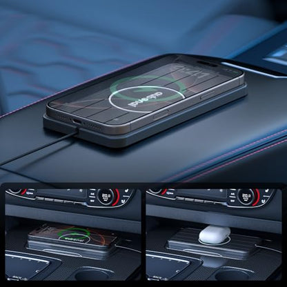 Wireless Car Charger Pad, 15W Fast Charging Pad with 70cm Extension Cable, Non Slip Car Wireless Phone Charger Mat Compatible with iPhone 16/15/14/13, AirPods, Samsung S25 S24(Extension USB-A) - color: Black-Extension USB-A