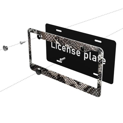 Snake License Plate Frame Abstract Animal Snake Car Front License Plate Personalise Stainless Steel Funny Design Compatible with Standard License Plate Holder for USA and Canada 12.2" X 6.2" - color: Snake_30