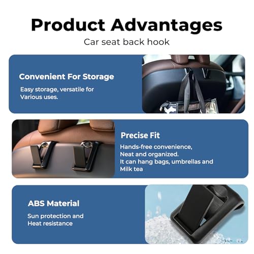 2 Packs Upgraded Foldable Car Seat Headrest Hidden Hooks for Volvo XC90 XC60 XC40 S90 S60 C70 V90 V60 EX30 EX90 60/90 Series Accessories, Storage Organizer for Purse Bag Toy Bottle